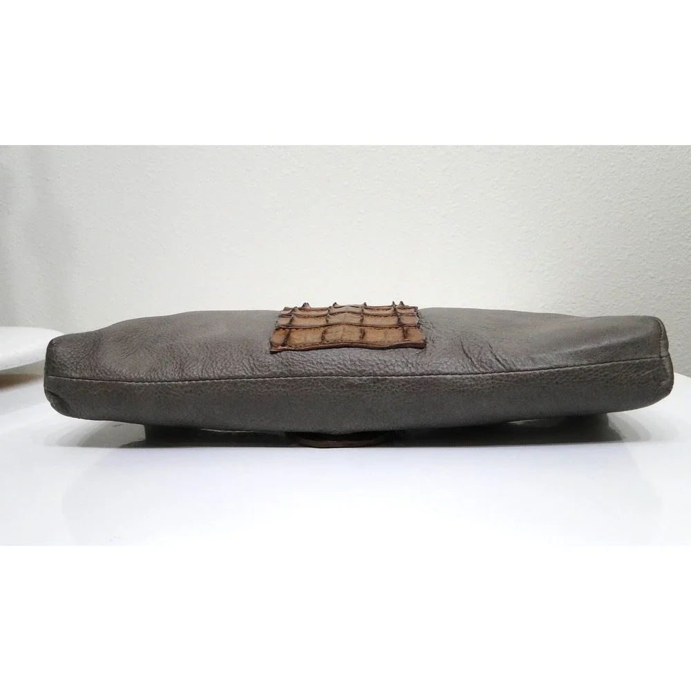 Moo Moo Designs Grey Bovine Leather &‎ Crocodile Hornback Oversized Clutch Bag